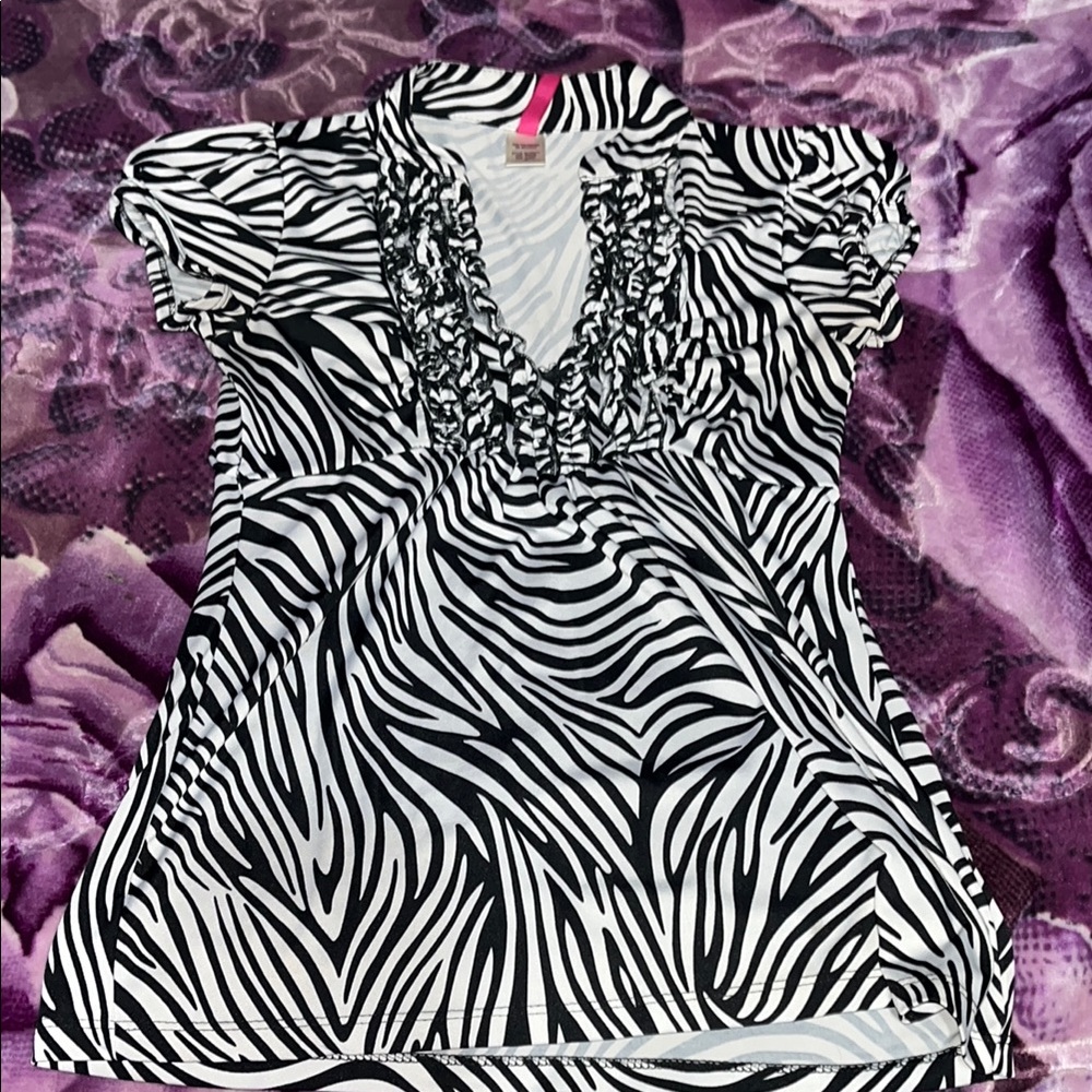 Y2K Zebra Print Ruffled Women's Top